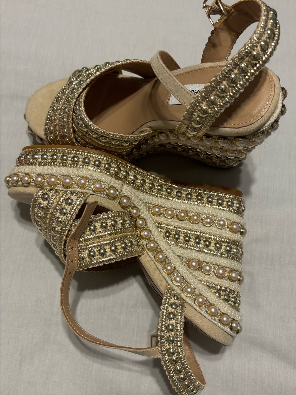 Steve Madden Gold Beaded Wedge Sandals - Picture 2 of 3